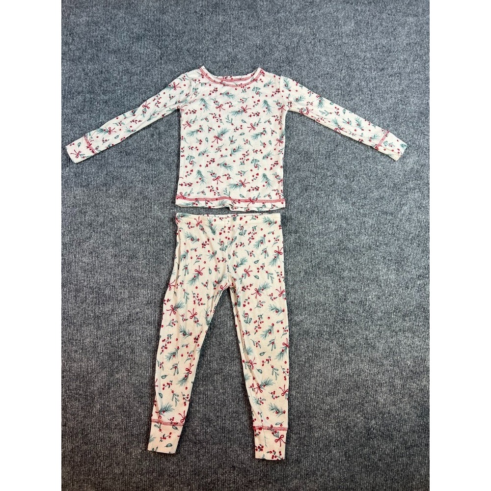 Laura Ashley Girls 2T Holly Berry Waffle Knit Pajama Set Christmas PJs Long Slv